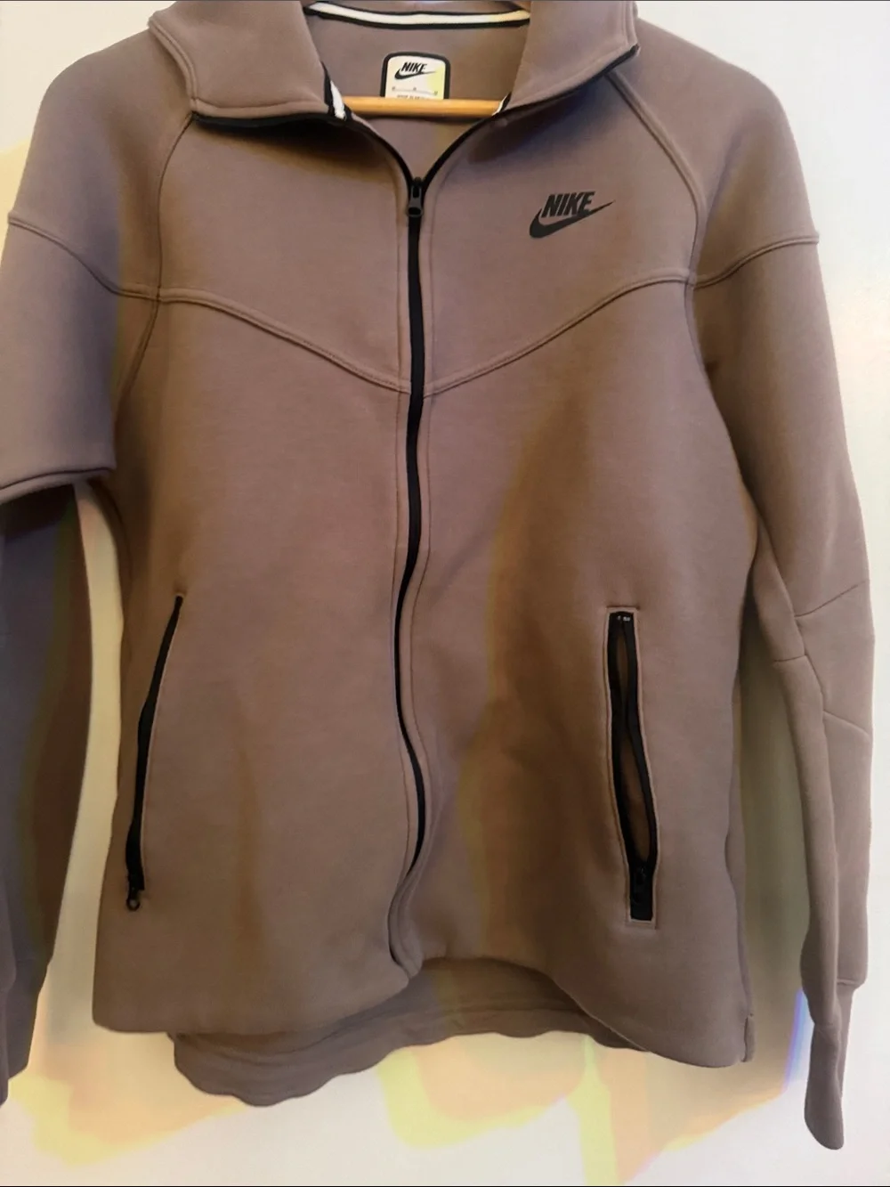 Nike Women’s Tech Taupe Brown Full-Zip Fleece Jacket with Black Trim
